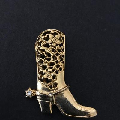 Cute Golden cowgirl, cowboy boot, and spur brooch/pin