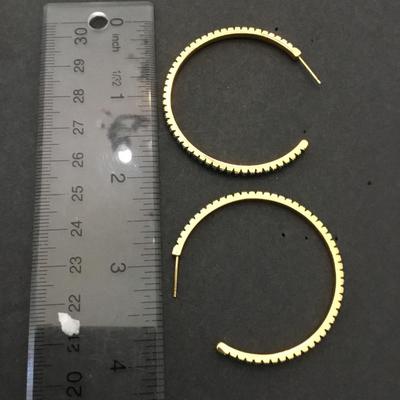 Beautiful very nice green crystal rhinestone, gold tone, hoop earrings
