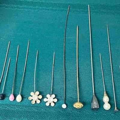 Vintage Hair Pins In Crystal Holder