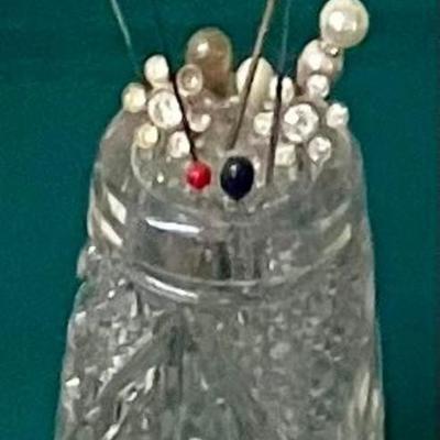 Vintage Hair Pins In Crystal Holder