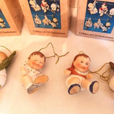 Lot #226 Lot of 10 Boxed "Babies Out to Dry" Ornaments - so cute