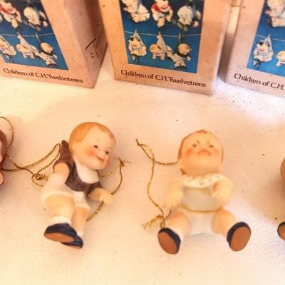 Lot #226 Lot of 10 Boxed "Babies Out to Dry" Ornaments - so cute