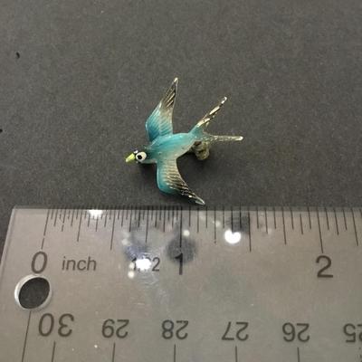 Vintage hand, painted blue bird pin