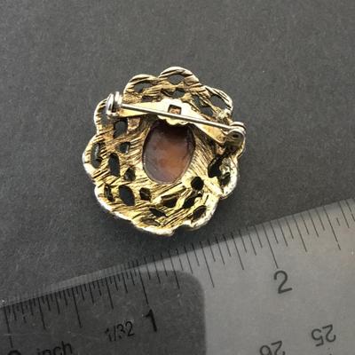 Vintage root beer, cameo brooch