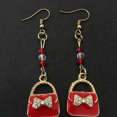 Pretty enamel purse dangle earrings