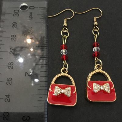 Pretty enamel purse dangle earrings