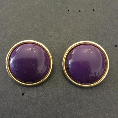 Vintage, circular, grape purple clip on earrings
