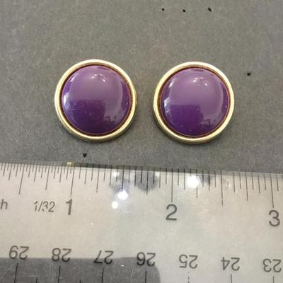 Vintage, circular, grape purple clip on earrings