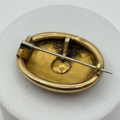 LOT 36: Antique Victorian 14k Gold Black Enamel Brooch/Pendant w/ Pearl Center (5.86gtw)