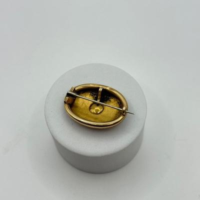 LOT 36: Antique Victorian 14k Gold Black Enamel Brooch/Pendant w/ Pearl Center (5.86gtw)