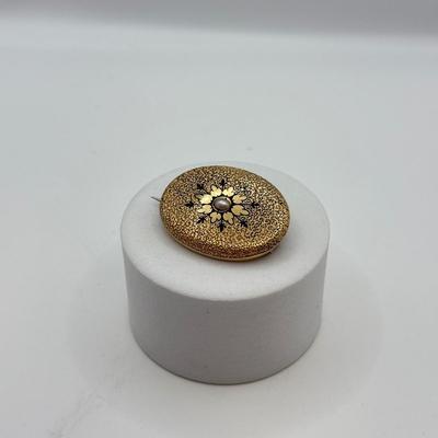 LOT 36: Antique Victorian 14k Gold Black Enamel Brooch/Pendant w/ Pearl Center (5.86gtw)