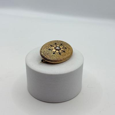 LOT 36: Antique Victorian 14k Gold Black Enamel Brooch/Pendant w/ Pearl Center (5.86gtw)