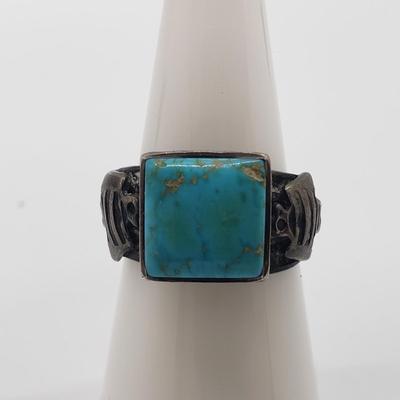 LOT 48: Native American 925 & Turquoise Ring Size 5.5-3.9gtw