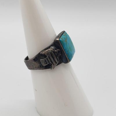 LOT 48: Native American 925 & Turquoise Ring Size 5.5-3.9gtw