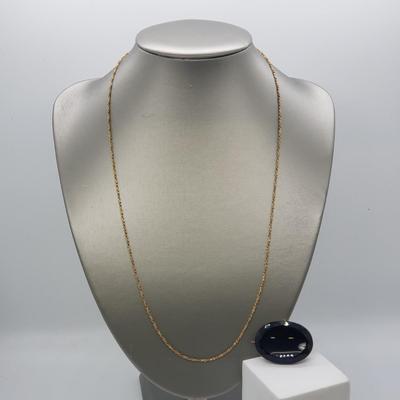 LOT 52: 14k Antique Black Czech Glass Pendant/Brooch & 12kGF 24" Long Chain