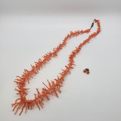 LOT 53: Branch Coral 24" Long Necklace & Pair of Coral Post Earrings