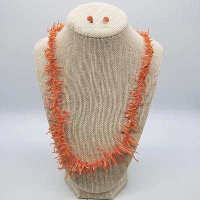 LOT 53: Branch Coral 24" Long Necklace & Pair of Coral Post Earrings