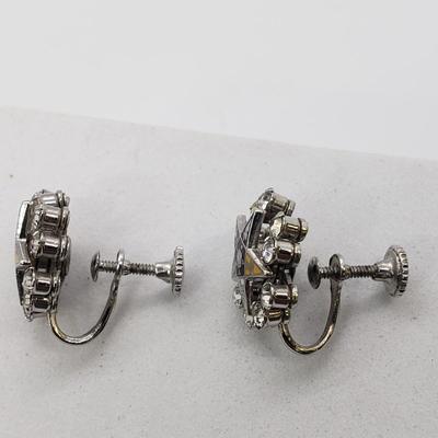 LOT 54: Antique Blue Moonstone Sterling Silver Pin & Set of Sterling Silver Eastern Star Pin & Screwback Rhinestone Earrings