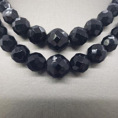 LOT 56: Vintage Black Glass Bead Necklace by Laguna, Antique Victorian Mourning Bracelet with 1/10 12 GF Clasps, Vintage velvet Choker...