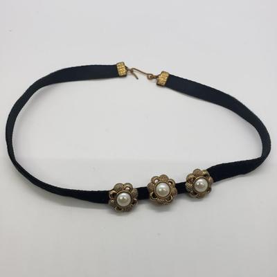 LOT 56: Vintage Black Glass Bead Necklace by Laguna, Antique Victorian Mourning Bracelet with 1/10 12 GF Clasps, Vintage velvet Choker...