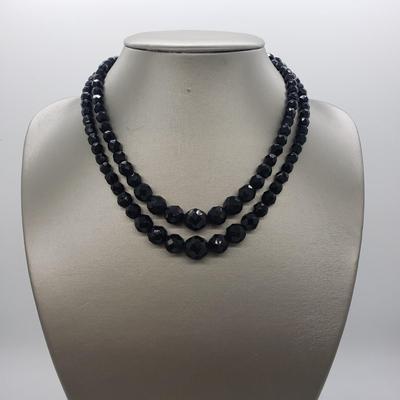LOT 56: Vintage Black Glass Bead Necklace by Laguna, Antique Victorian Mourning Bracelet with 1/10 12 GF Clasps, Vintage velvet Choker...