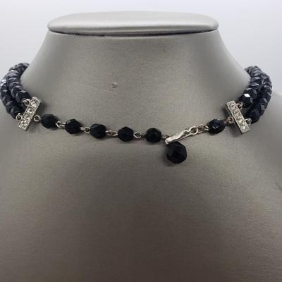 LOT 56: Vintage Black Glass Bead Necklace by Laguna, Antique Victorian Mourning Bracelet with 1/10 12 GF Clasps, Vintage velvet Choker...