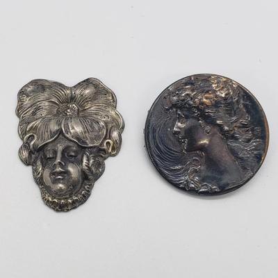 LOT 59: Misc. LOT -Reed & Barton Owl Damascene Brooch & mother of pearl earrings, pendants, pins, buttons and more