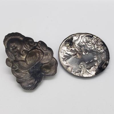 LOT 59: Misc. LOT -Reed & Barton Owl Damascene Brooch & mother of pearl earrings, pendants, pins, buttons and more