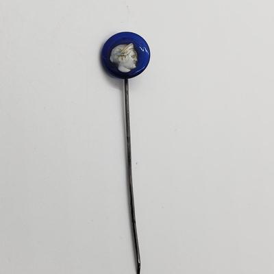 LOT 60: Collection of Stick Pins; Glass Cameo, Enamel Butterfly & More