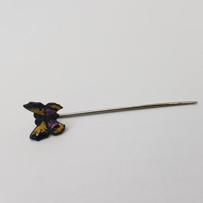 LOT 60: Collection of Stick Pins; Glass Cameo, Enamel Butterfly & More