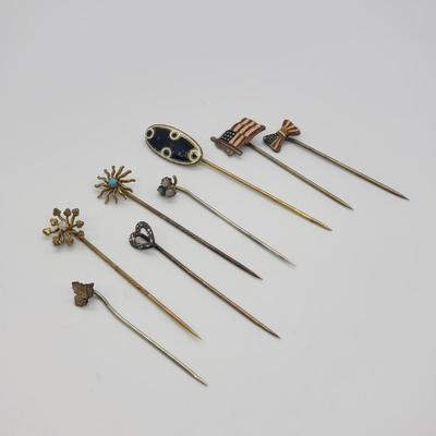 LOT 61: Collection of Antique Enameled Stick Pins & Others