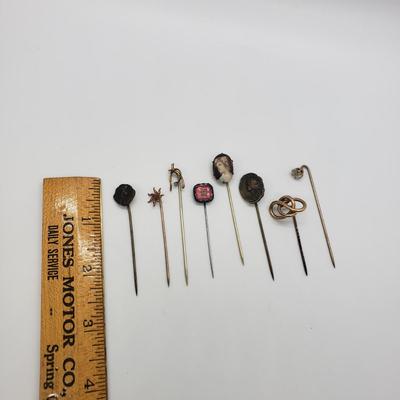 LOT 62: Assortment of Antique Stick Pins, Egyptian Revival, Porcelain Cameo, Art Nouveau & More