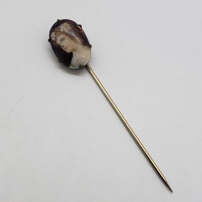 LOT 62: Assortment of Antique Stick Pins, Egyptian Revival, Porcelain Cameo, Art Nouveau & More