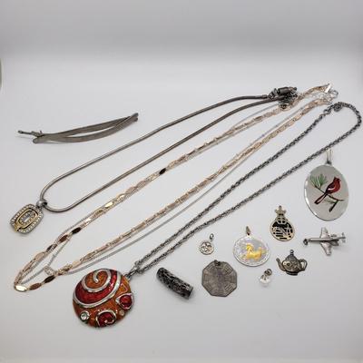LOT 63: Collection of Pendants and Necklaces with Silver Tone Hair Barrette