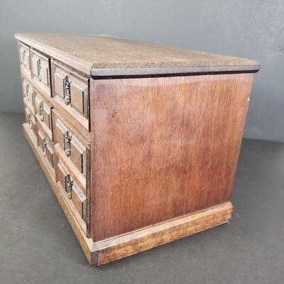 LOT 64: Vintage Wooden 7 Drawer Velvet Lined Jewelry Box by Mele
