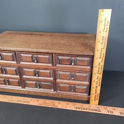 LOT 64: Vintage Wooden 7 Drawer Velvet Lined Jewelry Box by Mele