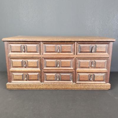 LOT 64: Vintage Wooden 7 Drawer Velvet Lined Jewelry Box by Mele
