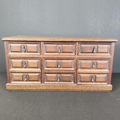 LOT 64: Vintage Wooden 7 Drawer Velvet Lined Jewelry Box by Mele