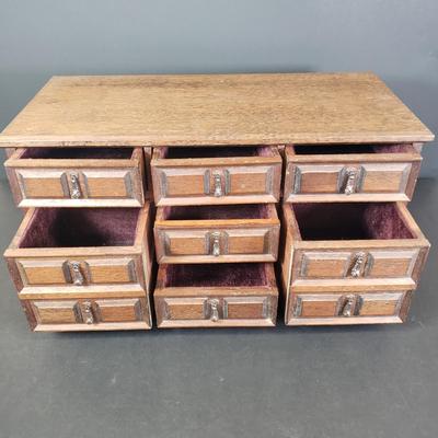 LOT 64: Vintage Wooden 7 Drawer Velvet Lined Jewelry Box by Mele