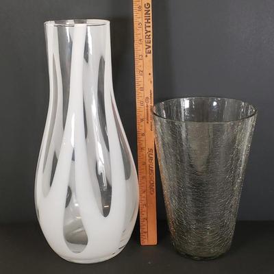 LOT 94: Vintage Handmade in Poland Watra Alicja Art Glass Vase 15.5", Crackle glass & Mosaic Console Bowl Made in Denmark