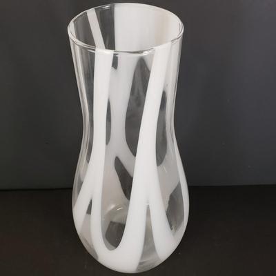 LOT 94: Vintage Handmade in Poland Watra Alicja Art Glass Vase 15.5", Crackle glass & Mosaic Console Bowl Made in Denmark