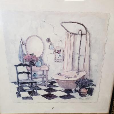 LOT 97: Pair of Framed Powder Room Art Pieces Signed C. Winterle Olson