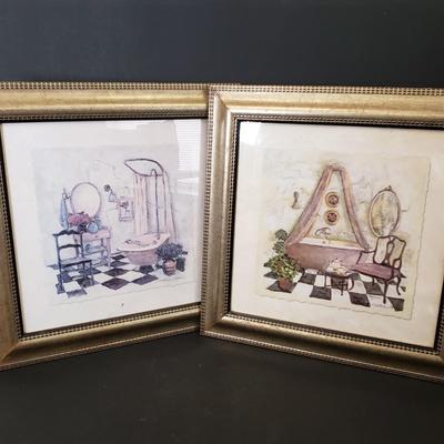 LOT 97: Pair of Framed Powder Room Art Pieces Signed C. Winterle Olson