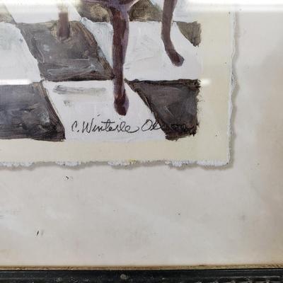LOT 97: Pair of Framed Powder Room Art Pieces Signed C. Winterle Olson