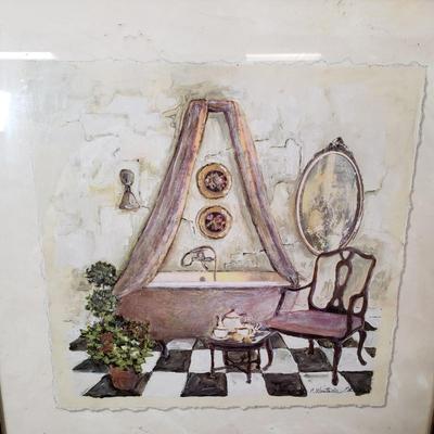 LOT 97: Pair of Framed Powder Room Art Pieces Signed C. Winterle Olson
