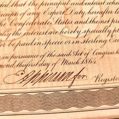 Lot #236 Confederate $1000 Bond - 2 coupons missing