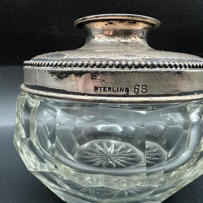 Sterling Silver & Cut Glass Vanity Jar with Sterling Rim Glass Coaster