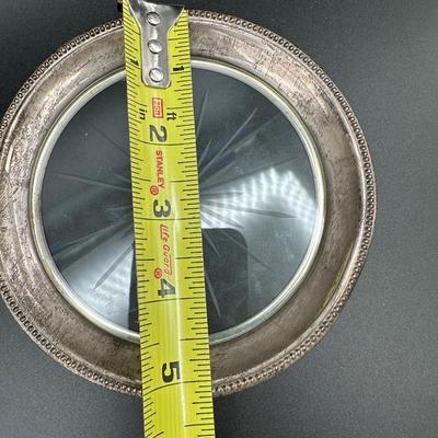 Sterling Silver & Cut Glass Vanity Jar with Sterling Rim Glass Coaster