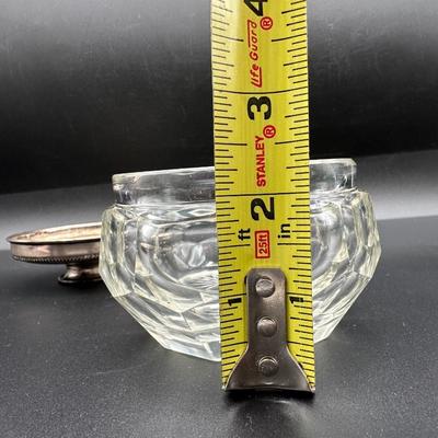 Sterling Silver & Cut Glass Vanity Jar with Sterling Rim Glass Coaster