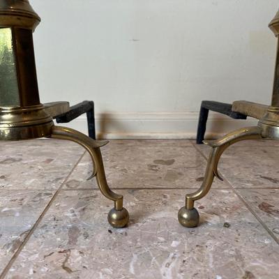 Pair of Brass & Iron Fireplace Andirons
